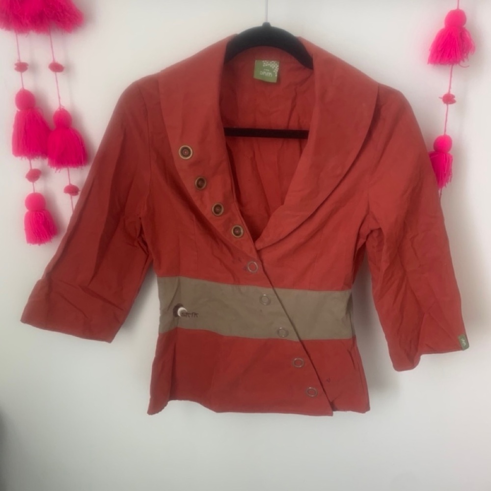 Skunkfunk Anoeta rust/gray 3/4 sleeve blazer, brass snap button, size 1EU/XS/2US